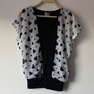 Heart Patterned Black and White Blouse